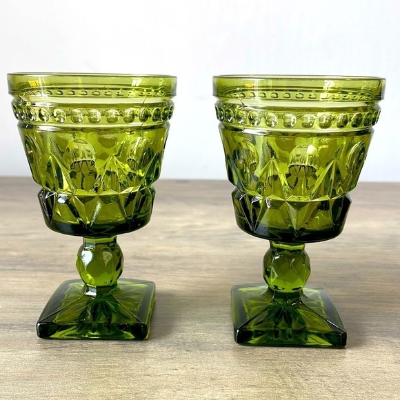 Vintage Other - Vintage olive green glass small wine or dessert cups